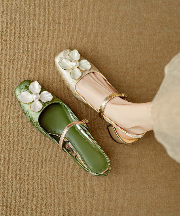 Style Chunky Leather Faux Sandals Green Floral Chinese