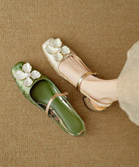 Style Chunky Leather Faux Sandals Green Floral Chinese