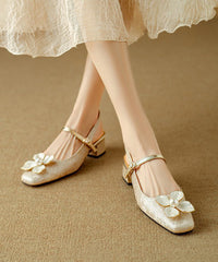 Style Chunky Leather Faux Sandals Green Floral Chinese