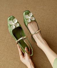Style Chunky Leather Faux Sandals Green Floral Chinese
