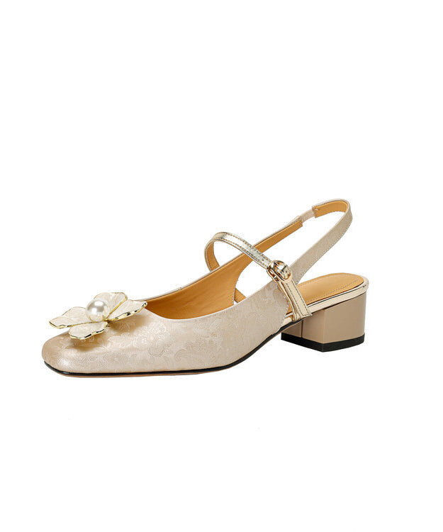 Style Chunky Leather Faux Sandals Green Floral Chinese