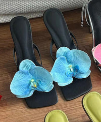 Sandals Handmade Slide Splicing Heels High Floral Green