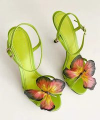 Sandals High Splicing Heels Green Leather Cowhide