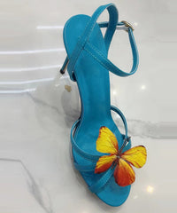 Sandals High Splicing Heels Green Leather Cowhide