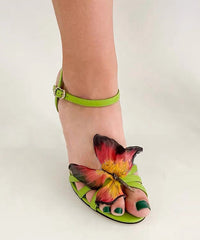 Sandals High Splicing Heels Green Leather Cowhide