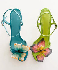 Sandals High Splicing Heels Green Leather Cowhide
