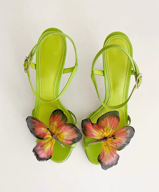 Sandals High Splicing Heels Green Leather Cowhide