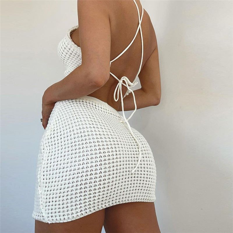 Means A Lot Textured Backless Knitted Two-Piece Set