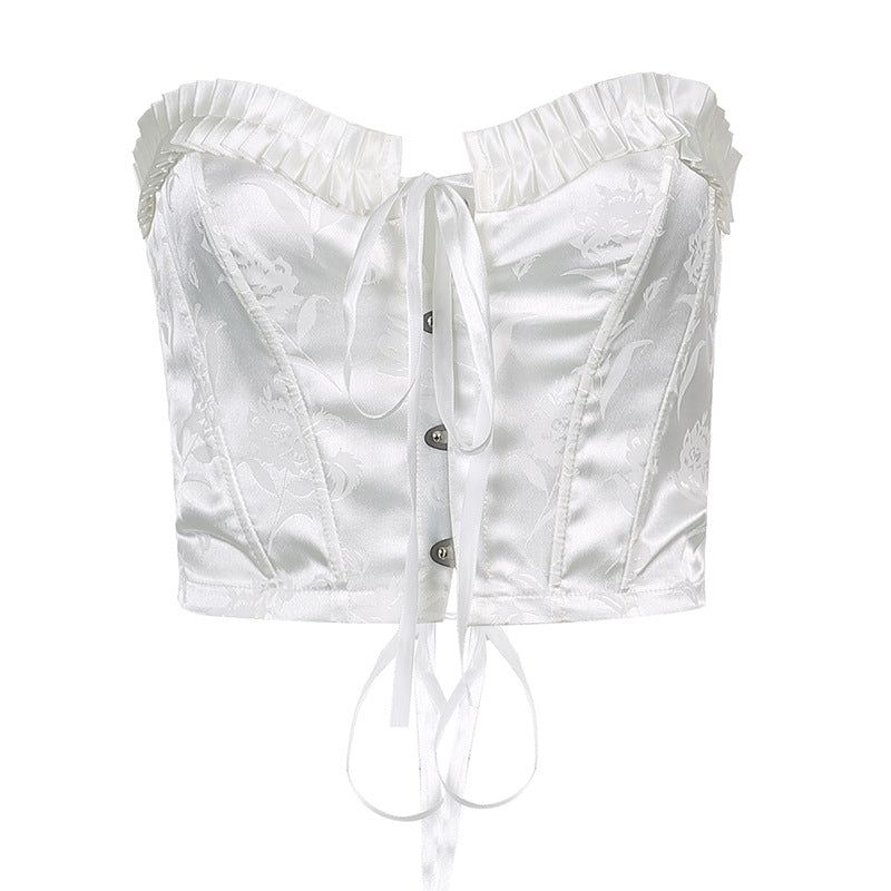 Luxe Affairs Lace Up Corset Satin Crop Top