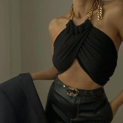 On Days Like These Cropped Twisted Halterneck Chain Top