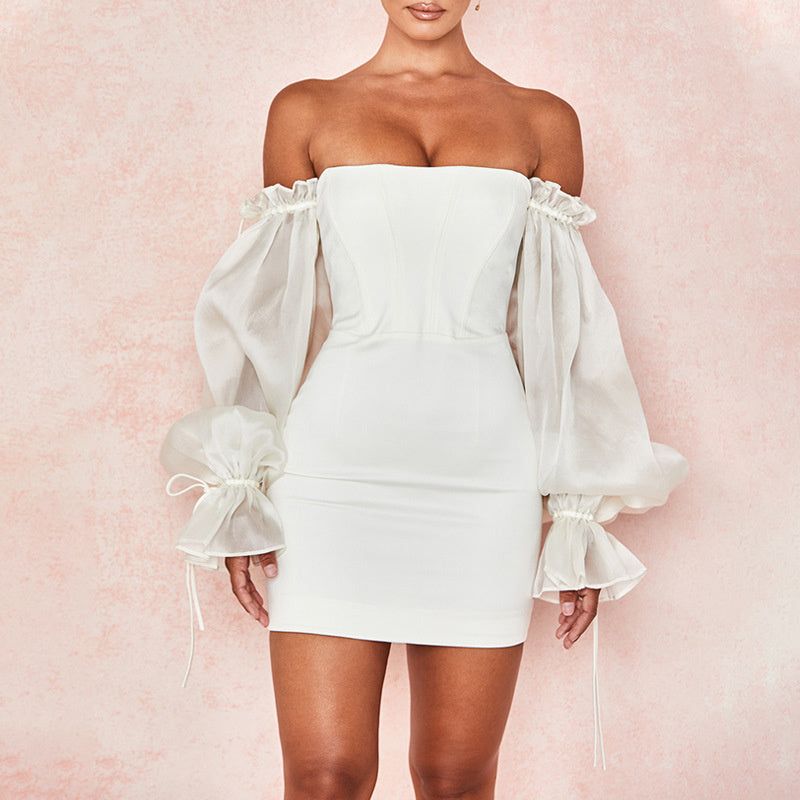 Intricate Love Off Shoulder Puff Sleeve Mini Dress