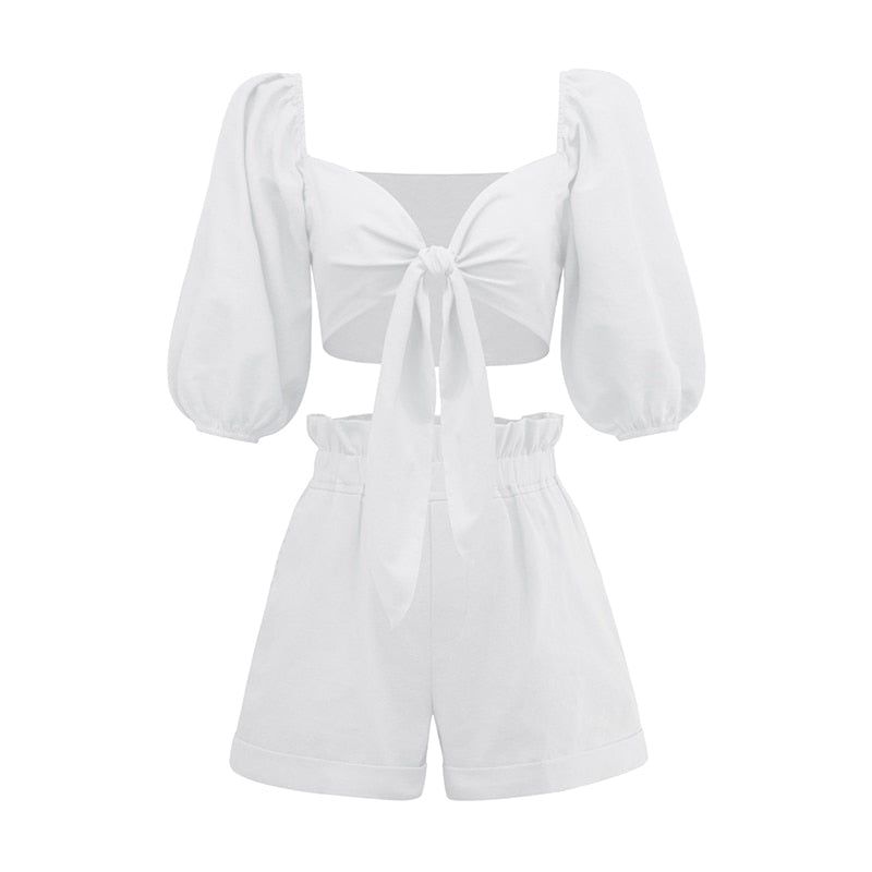 Her Own Muse Front Tie Cotton Two-Piece Set