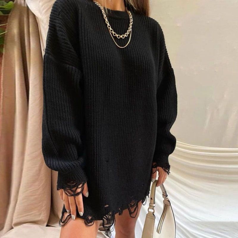 Hey Now Broken Solid Color Loose Sweater