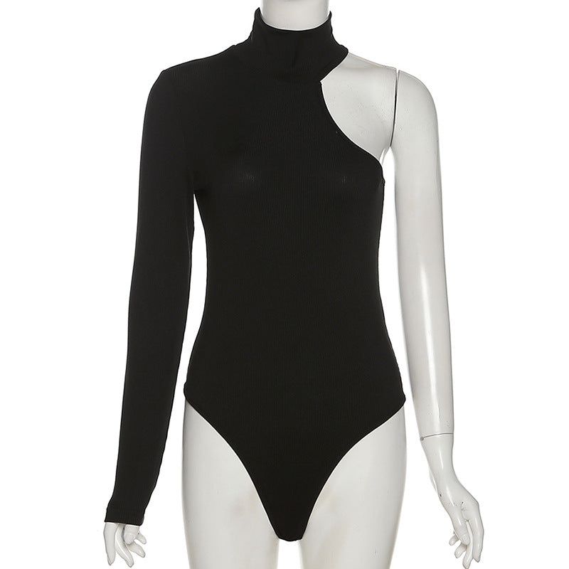 More To Make Knitted Turtleneck One-Shoulder Bodysuit