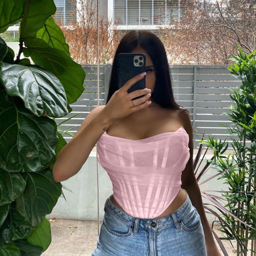 Pretty Perfect – Netz-Korpus-Crop-Top