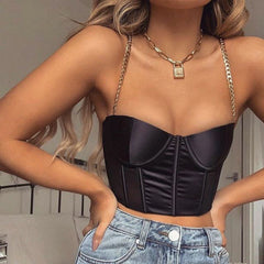 Beautyberry Chain Satin Corset Crop Top