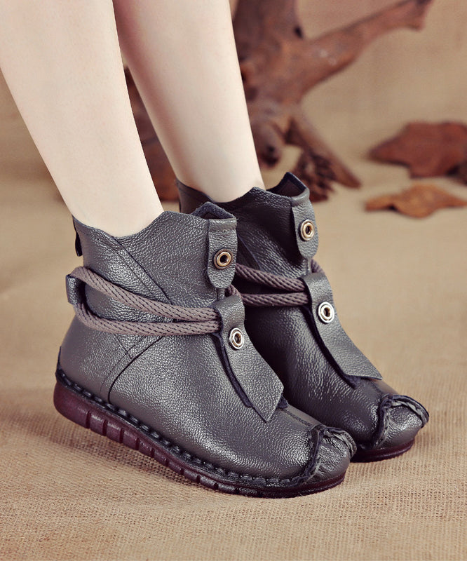 Leather Brown Splicing Cowhide Comfortable Boots Handmade