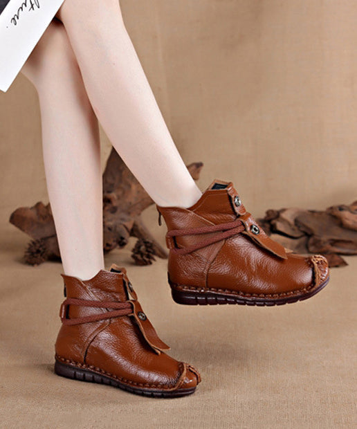 Leather Brown Splicing Cowhide Comfortable Boots Handmade