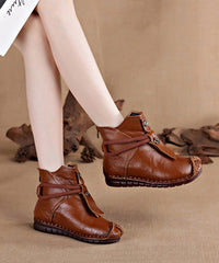 Leather Brown Splicing Cowhide Comfortable Boots Handmade
