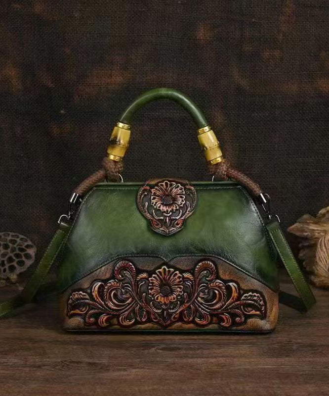 Red Vintage Calf Tote Bag Handmade Embossed Messenger Leather