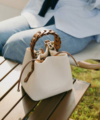 Leather Handbag Handmade Tote Versatile Yellow Faux