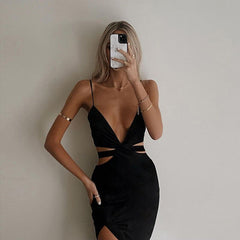 Posted Deep V-Neck Cut Out Midi Dress