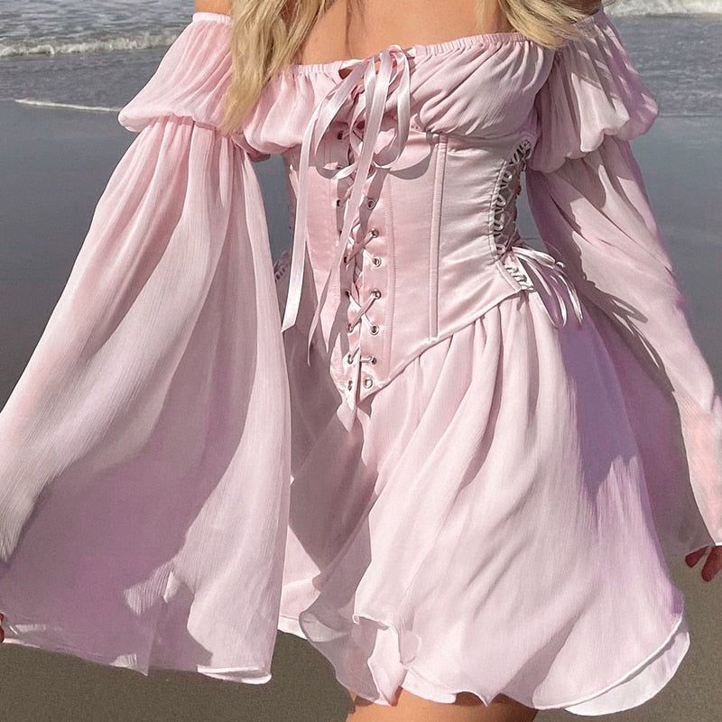 In Your Feelings Lace Up Corset Romantic Mini Dress