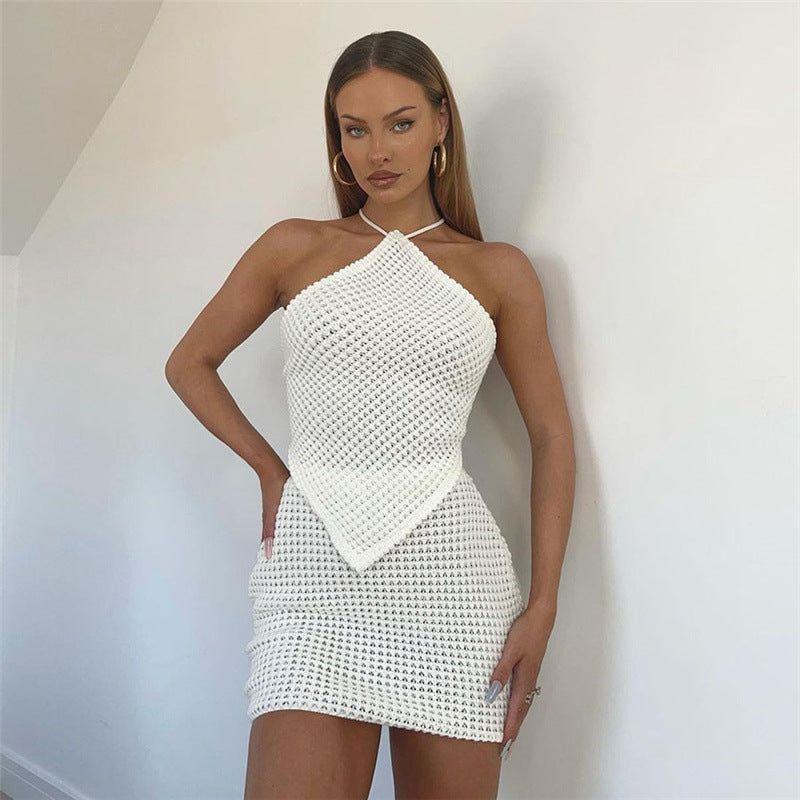 Means A Lot Textured Backless Knitted Two-Piece Set