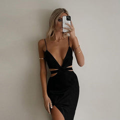 Posted Deep V-Neck Cut Out Midi Dress