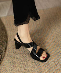 Hollow Chunky Out Heel Faux Sandals Splicing Leather White