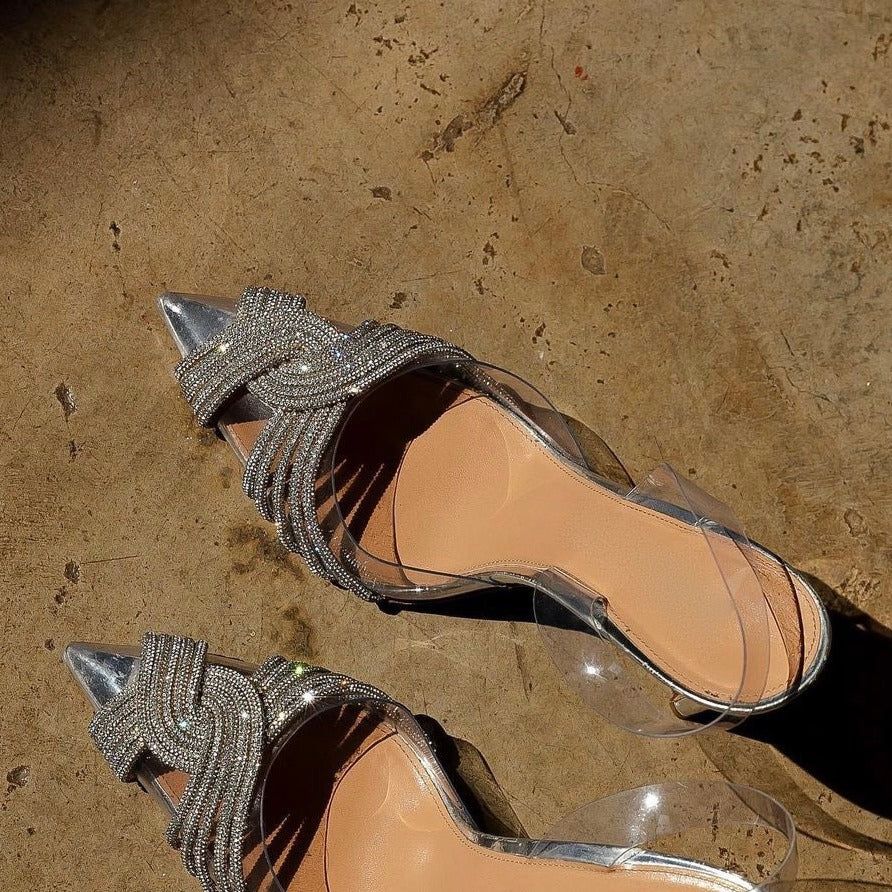 Night In Cabana Rhinestone Pointed Toe Crystal Clear Heels