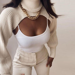 Style Sense Knitted Turtleneck Crop Top Sweater