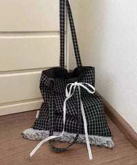 Korean Black Lace Patchwork Cotton Shoulder Bag