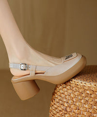 Splicing Sandals Sheepskin Chunky Heel Green Mint