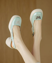 Splicing Sandals Sheepskin Chunky Heel Green Mint