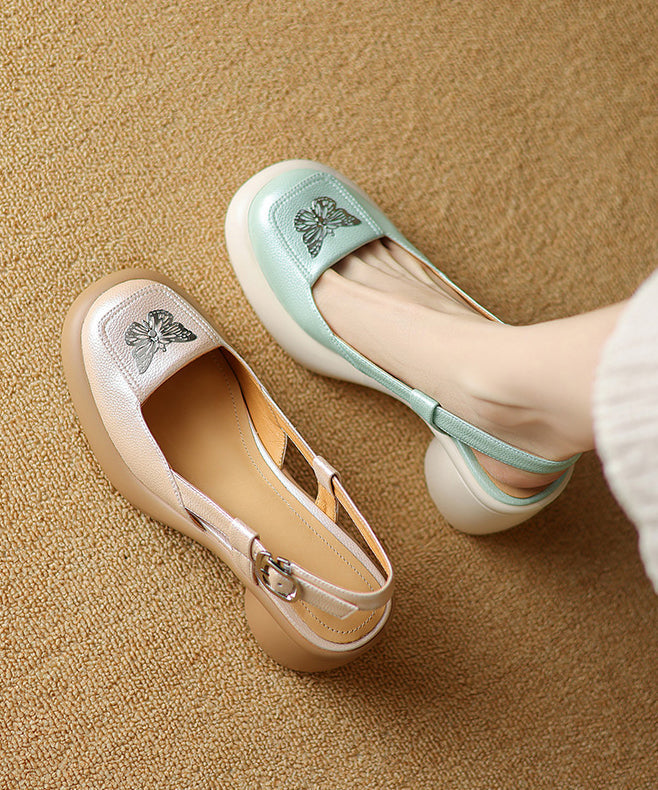 Splicing Sandals Sheepskin Chunky Heel Green Mint