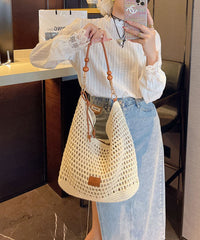 Straw Apricot Bag Shoulder Woven Large Capacity