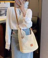 Straw Apricot Bag Shoulder Woven Large Capacity