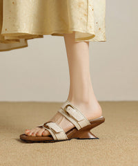 Woven Wedge Sheepskin Slippers Heel Apricot
