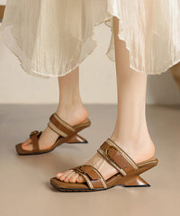Woven Wedge Sheepskin Slippers Heel Apricot