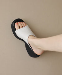 Slide Sandals Peep High Toe Wedge Beige Heels New