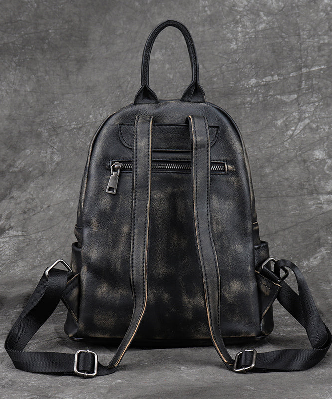 Versatile Black Backpack Capacity Calf Bag Leather Large