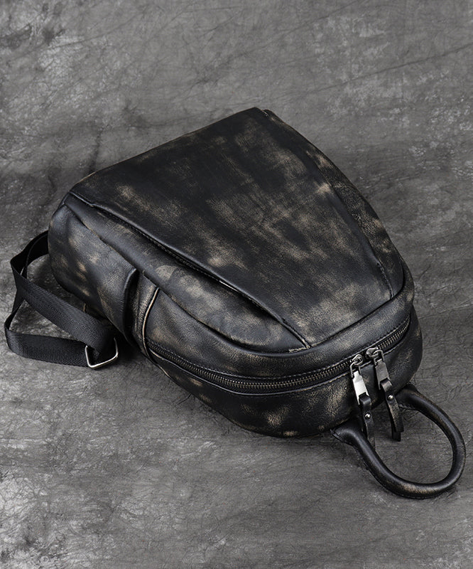 Versatile Black Backpack Capacity Calf Bag Leather Large