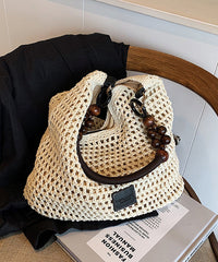 Out Woven Brown Shoulder Bag Large Capacity Hollow