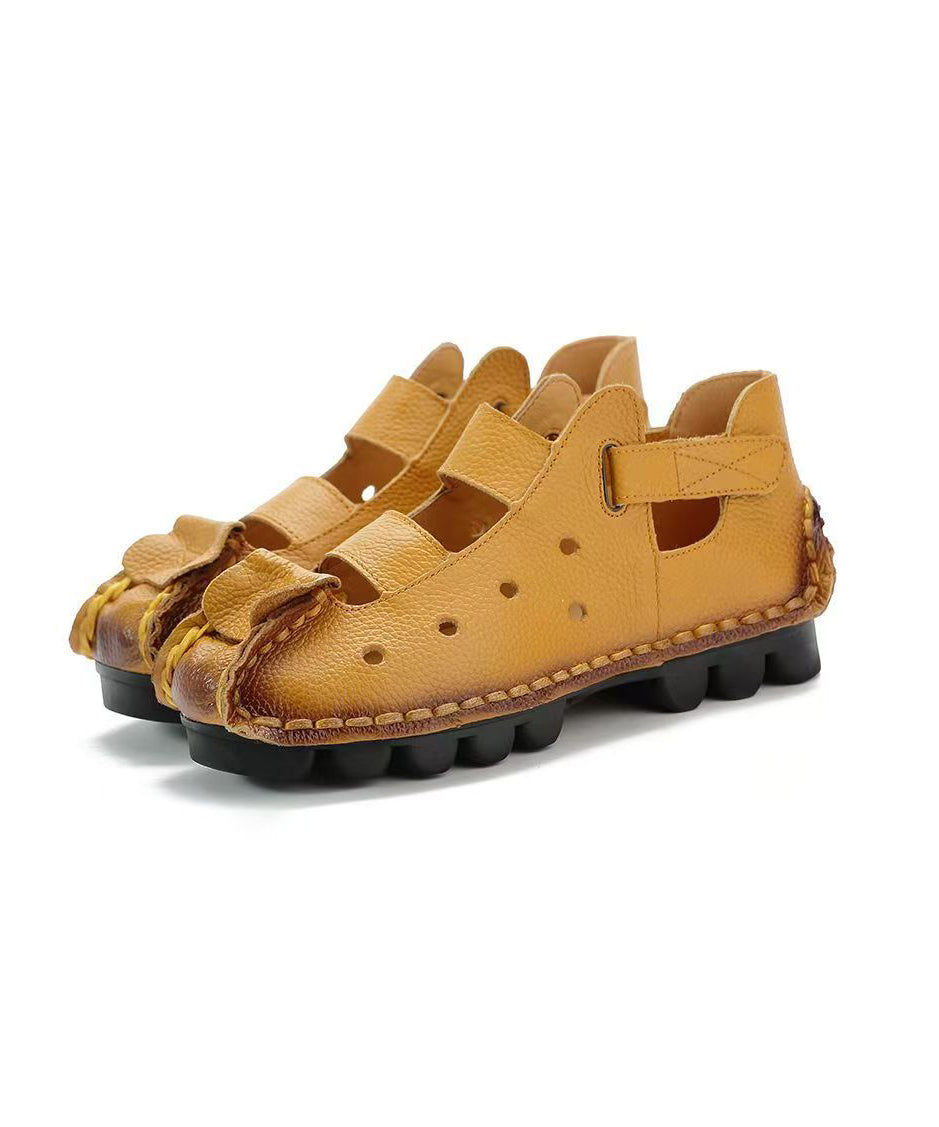 Hollow Flat Sandals Comfortable Yellow Out Splicing