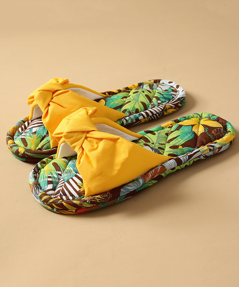 Green Bow Slippers Shoes Comfy Splicing Fabric Cotton