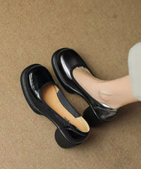 Grey Leather Cowhide High Heel Chunky Heels Dark Splicing