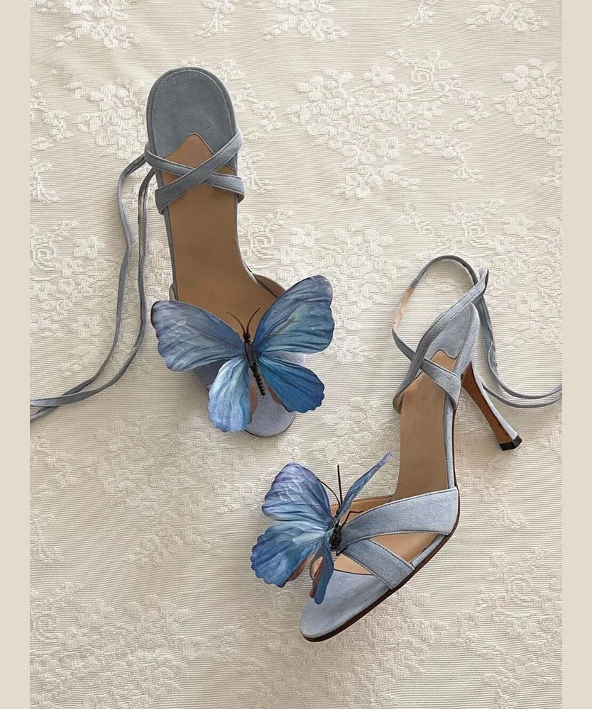 Butterfly Sandals Lace Flower Green Stiletto Up