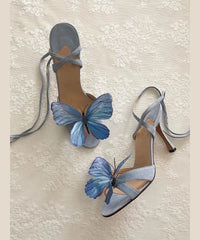 Butterfly Sandals Lace Flower Green Stiletto Up