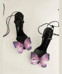 Butterfly Sandals Lace Flower Green Stiletto Up